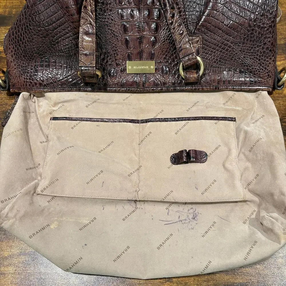 Brahmin Satchel Pecan Brown Croc Embossed Melbourne Leather Shoulder Bag READ